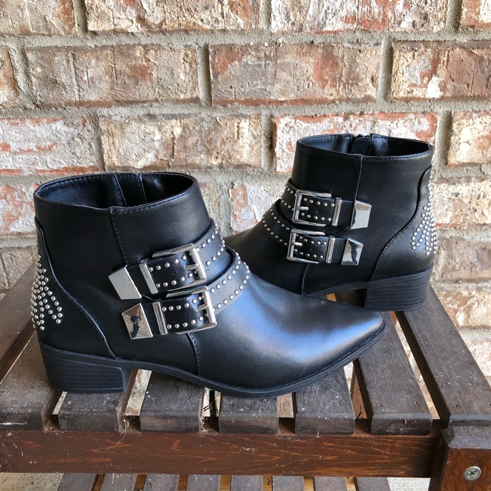 Pointed-Toe Studded Ankle Bootie